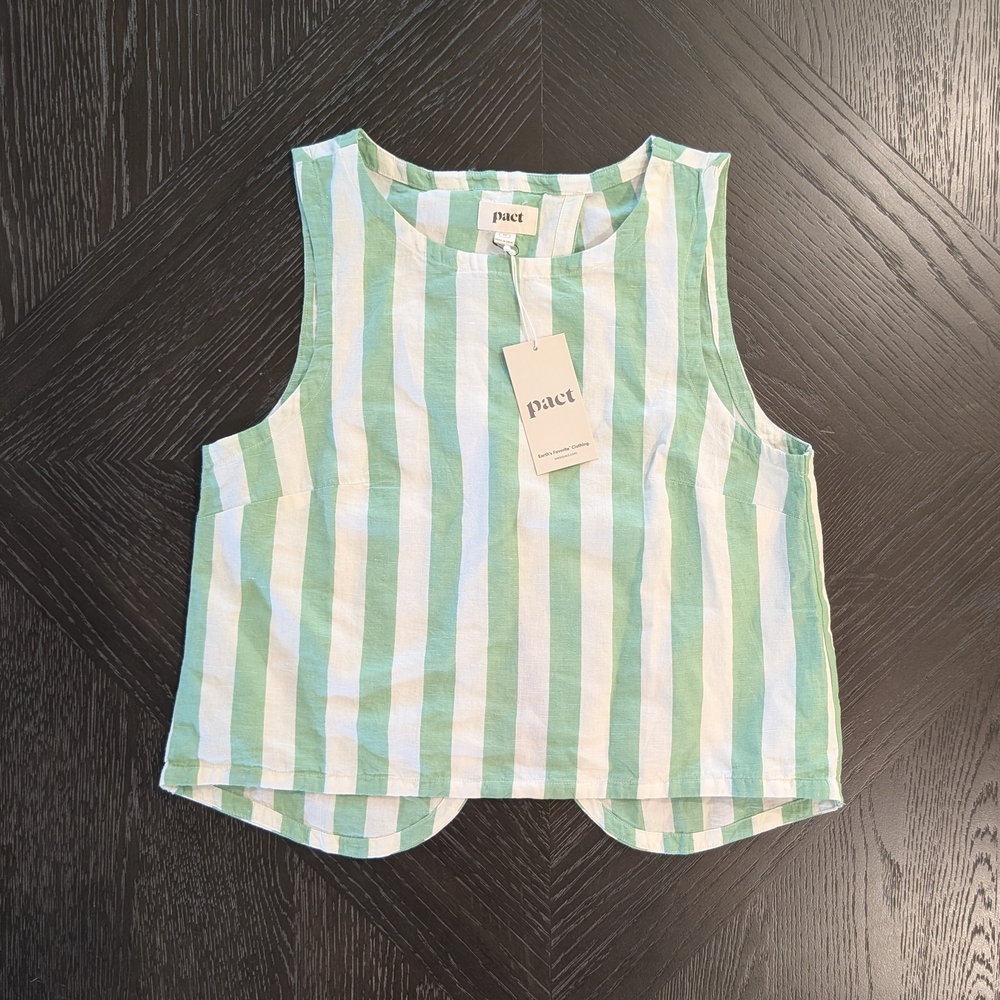 Pact Women's Jade Stripe Canopy Linen Blend Tulip Back Tank M